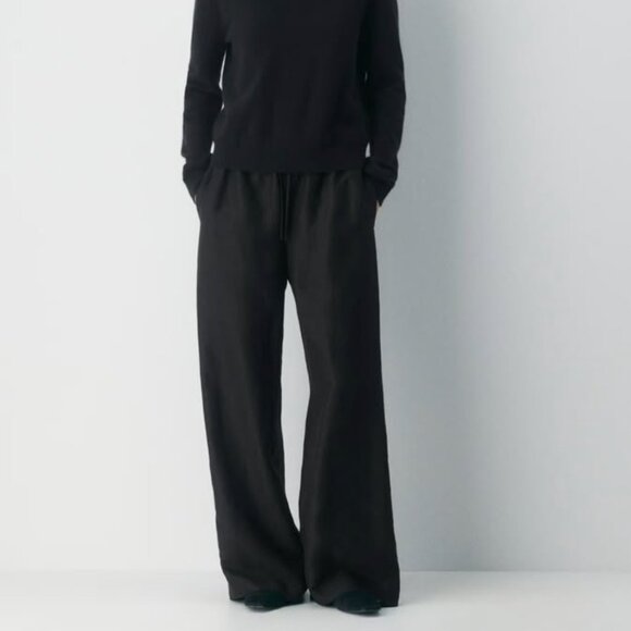 Aritzia wide leg linen blend lodge pants - cozy black lounge pants - Size medium - Picture 1 of 4